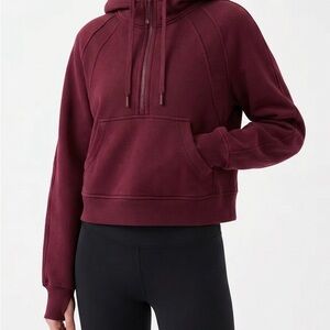 CRZ YOGA Women’s Fleece-Lined Half-Zip Hoodie Smoky Red (L)